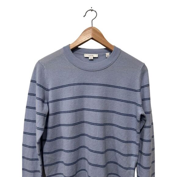 Vince Merino Wool Blend Striped Crewneck Long Sleeve Pullover Sweater Blue Small - Picture 2 of 13